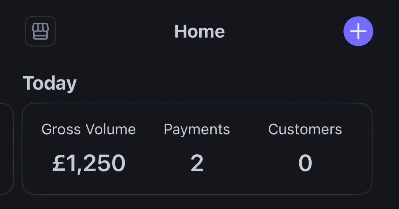 Stripe – £1,250 gross volume today